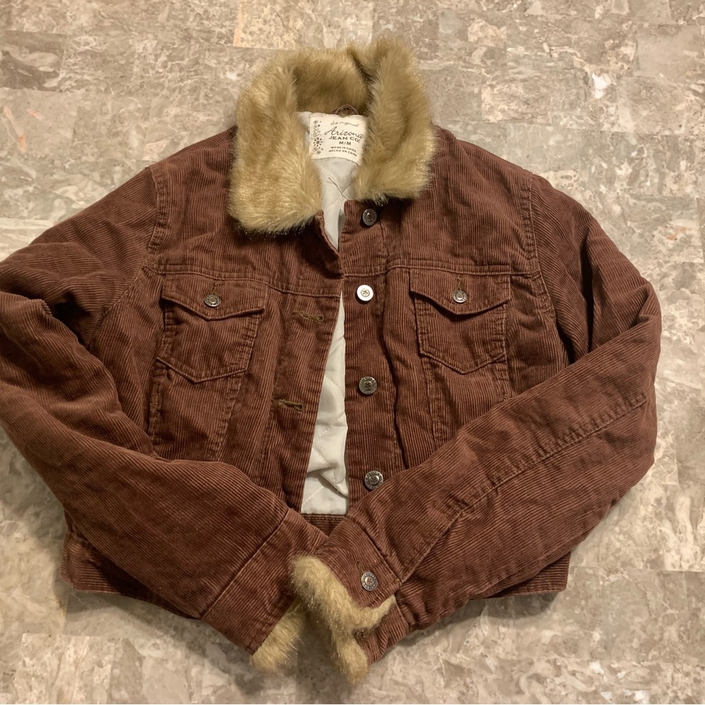 Brown Corduroy Jacket with Faux Fur Collar